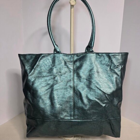 Saks 5th Avenue Large Metallic Jade Green Tote Bag - Picture 1 of 8